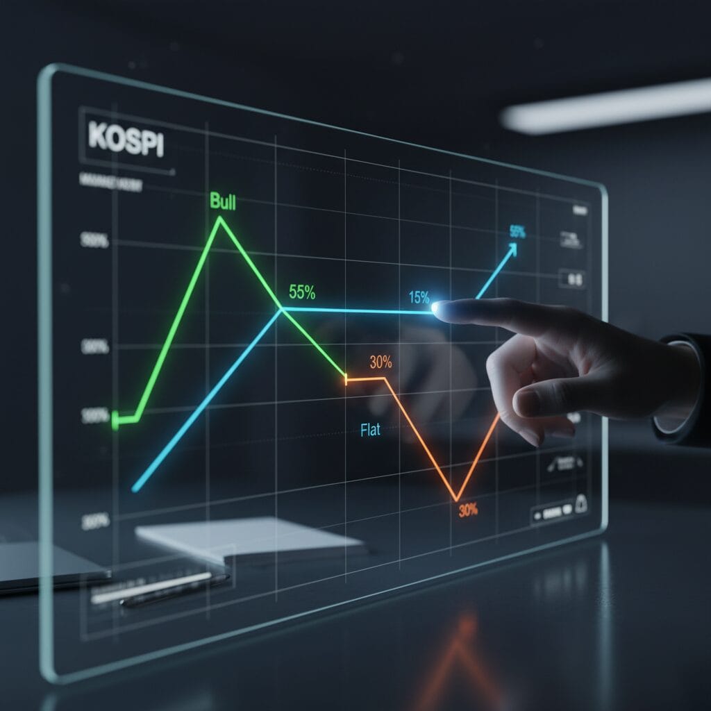 KOSPI 그래프를 손으로 가리키는 모습
