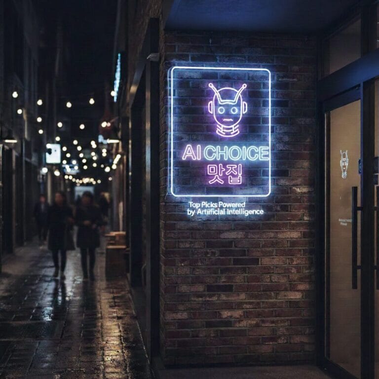 AI가 선정한 맛집 간판이있는 가게의 입구 모습