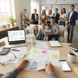 효율적인 비즈니스 팀 회의와 디지털 작업 환경.