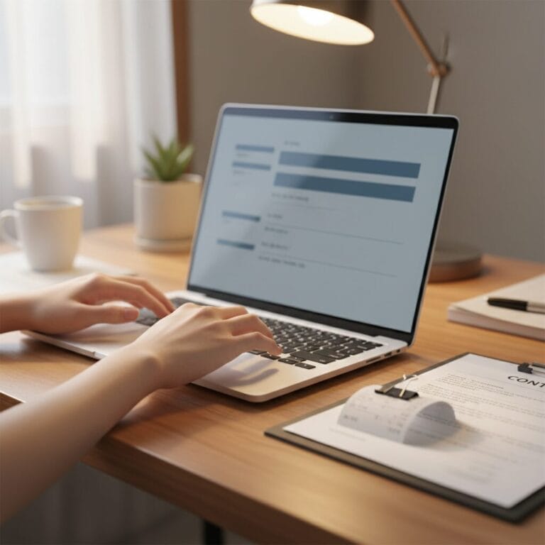 연말정산을 위해 노트북과 영수증이 옆에 놓여있는사진