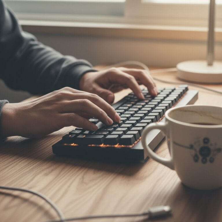 키보드를 치고있는 손