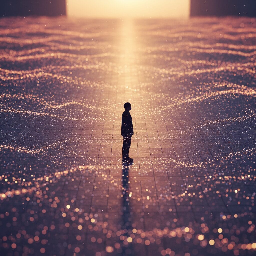 기술의 진화 속에서 소외되는 인간의 고독: 거대해진 데이터 광장 앞의 작은 실루엣