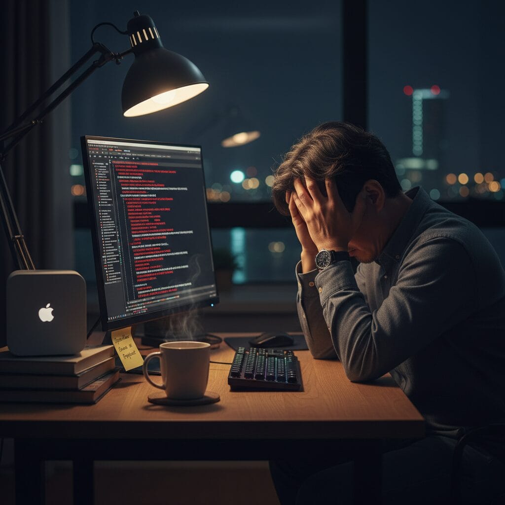 모니터앞에서 고뇌하는 남자의 모습