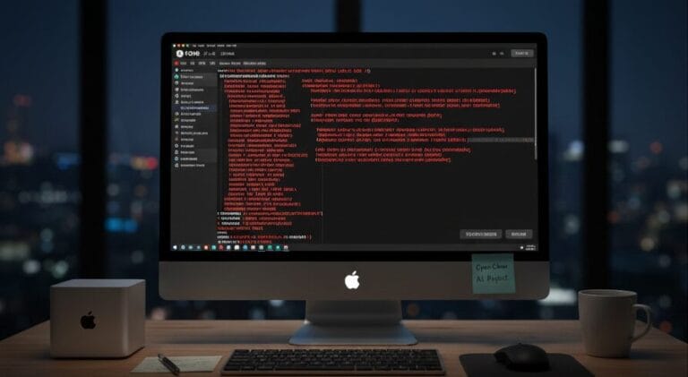 에러창이 잔뜩 뜬 책상에 놓인 맥스튜디오 화면