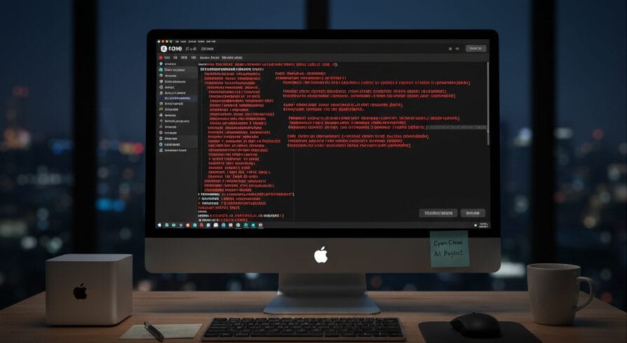 에러창이 잔뜩 뜬 책상에 놓인 맥스튜디오 화면